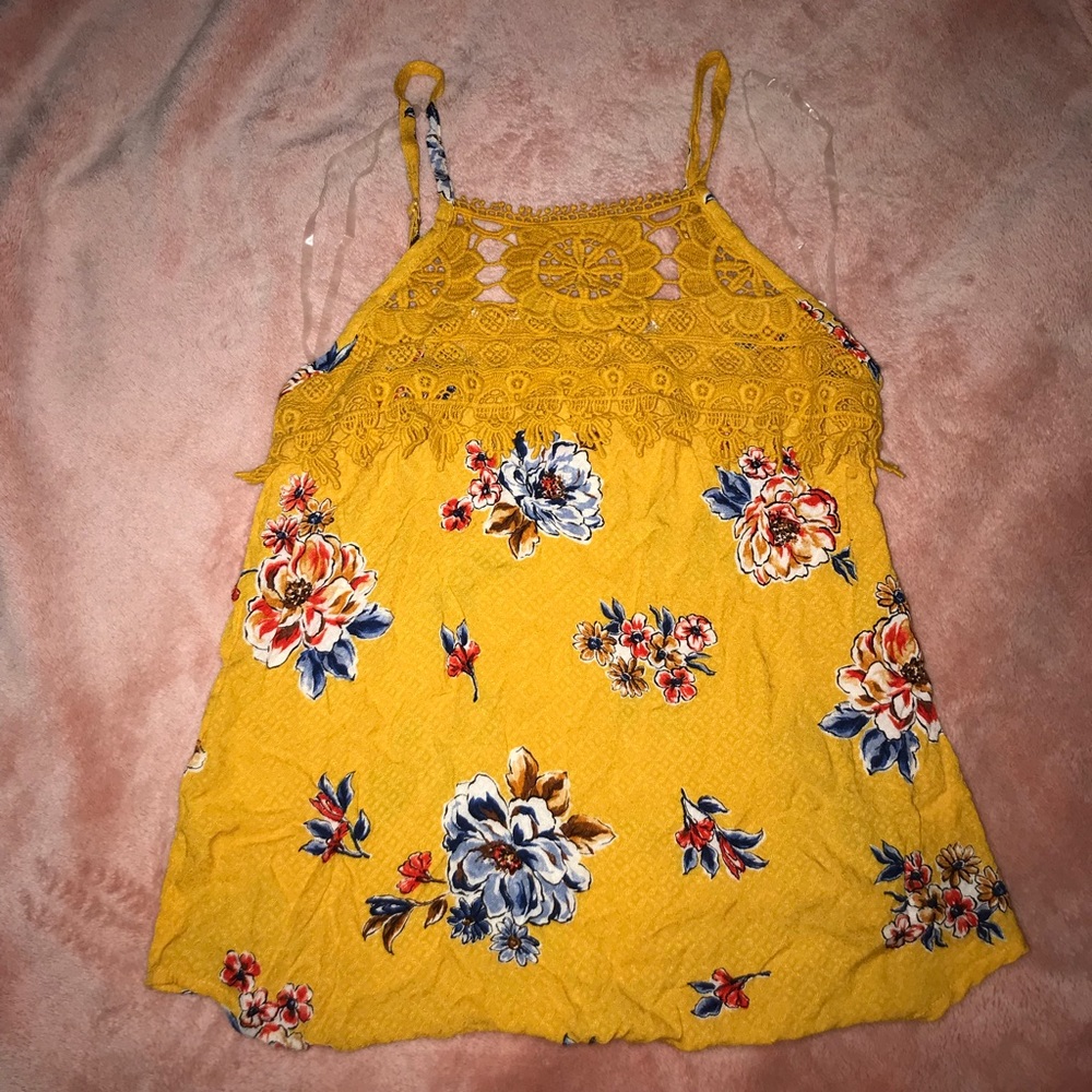 Mustard yellow floral with lace top